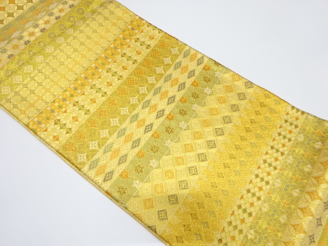 JAPANESE KIMONO / VINTAGE FUKURO OBI / SILK / WOVEN GEOMETRIC